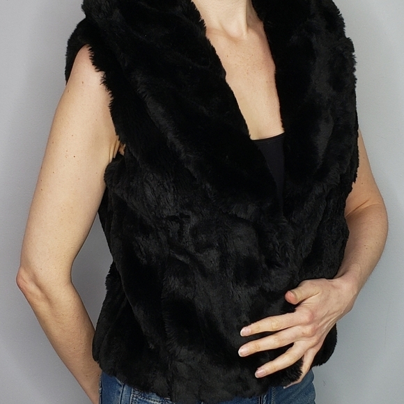 Alfani faux fur vest black ribbed panel collar - Picture 3 of 8